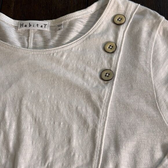 Habitat Clothes to Live In Artsy Lagenlook Top 100% Cotton Knit White Size Small - Picture 7 of 8